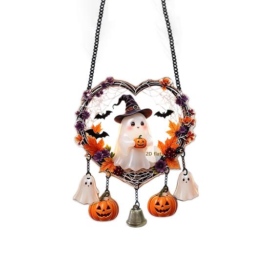 Halloween Party Supplies Acrylic Love Heart Wreath Ornament, Cartoon Owl Ghost Witch Ornaments Skeleton Hanging Decor, Festive Decoration Pendant with