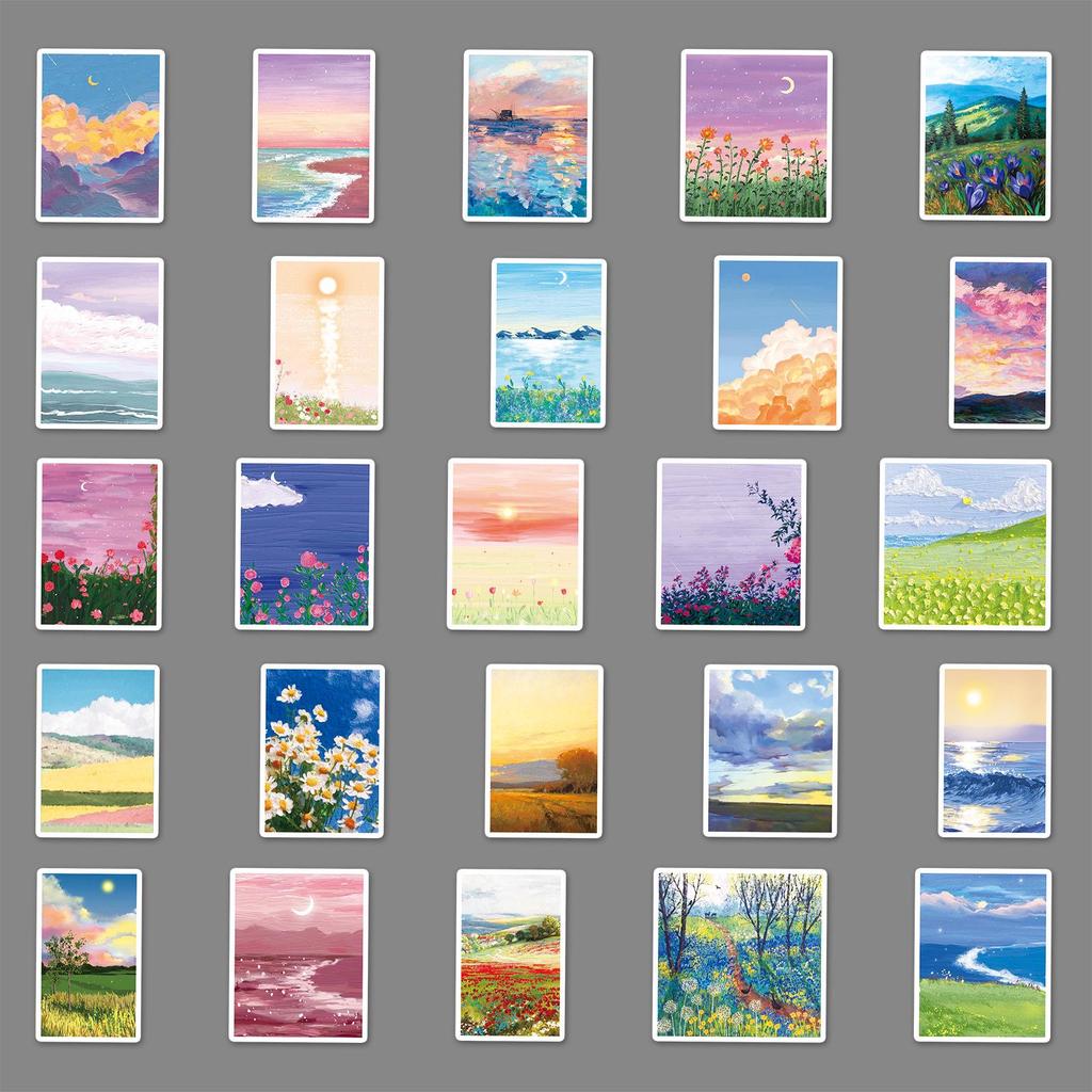 50pcs Creative Fresh Style Landscape Oil Painting Graffiti Stickers for DIY Skateboards & Luggage