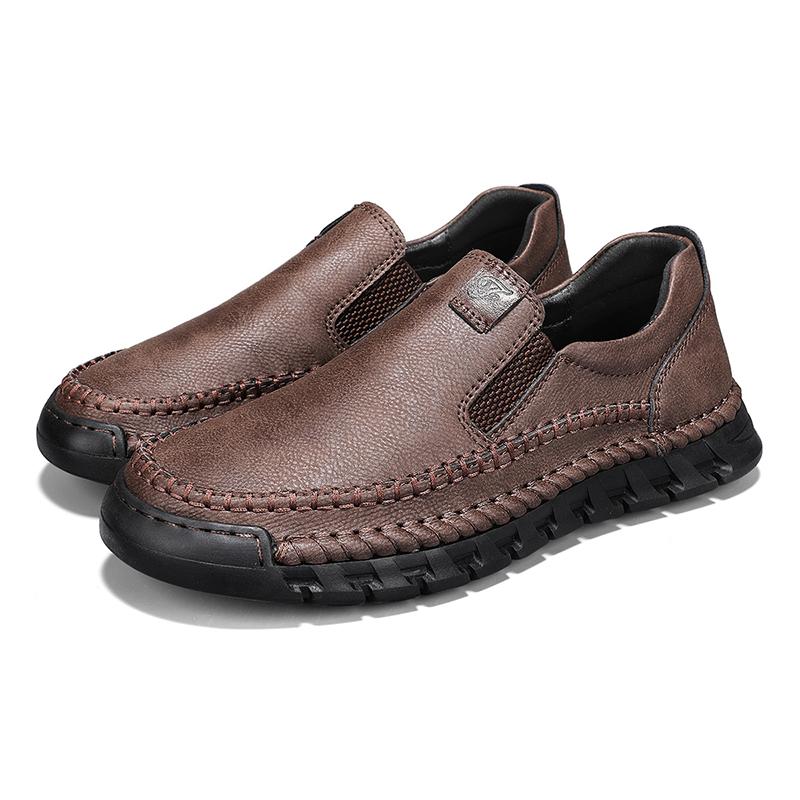 New Handmade Leather Men Shoes Casual Comfortable Men Loafers Slip On Leather Shoes Men Flats Hot Sale Outdoor Walking Shoes