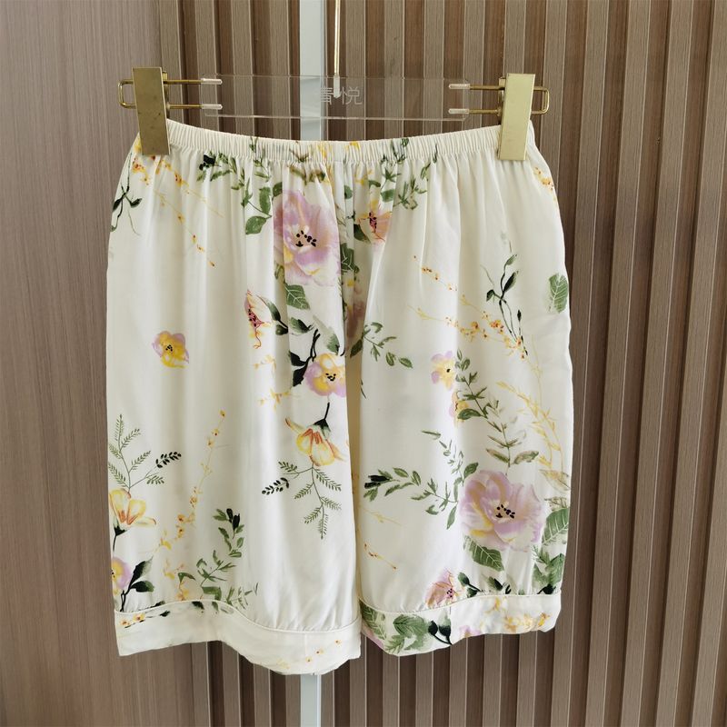 High Quality Cotton Silk Delicate and Soft Ladies Summer Short Sleeve Shorts Pajamas Sets Two-piece Set Can Be Outwear Pastoral Floral