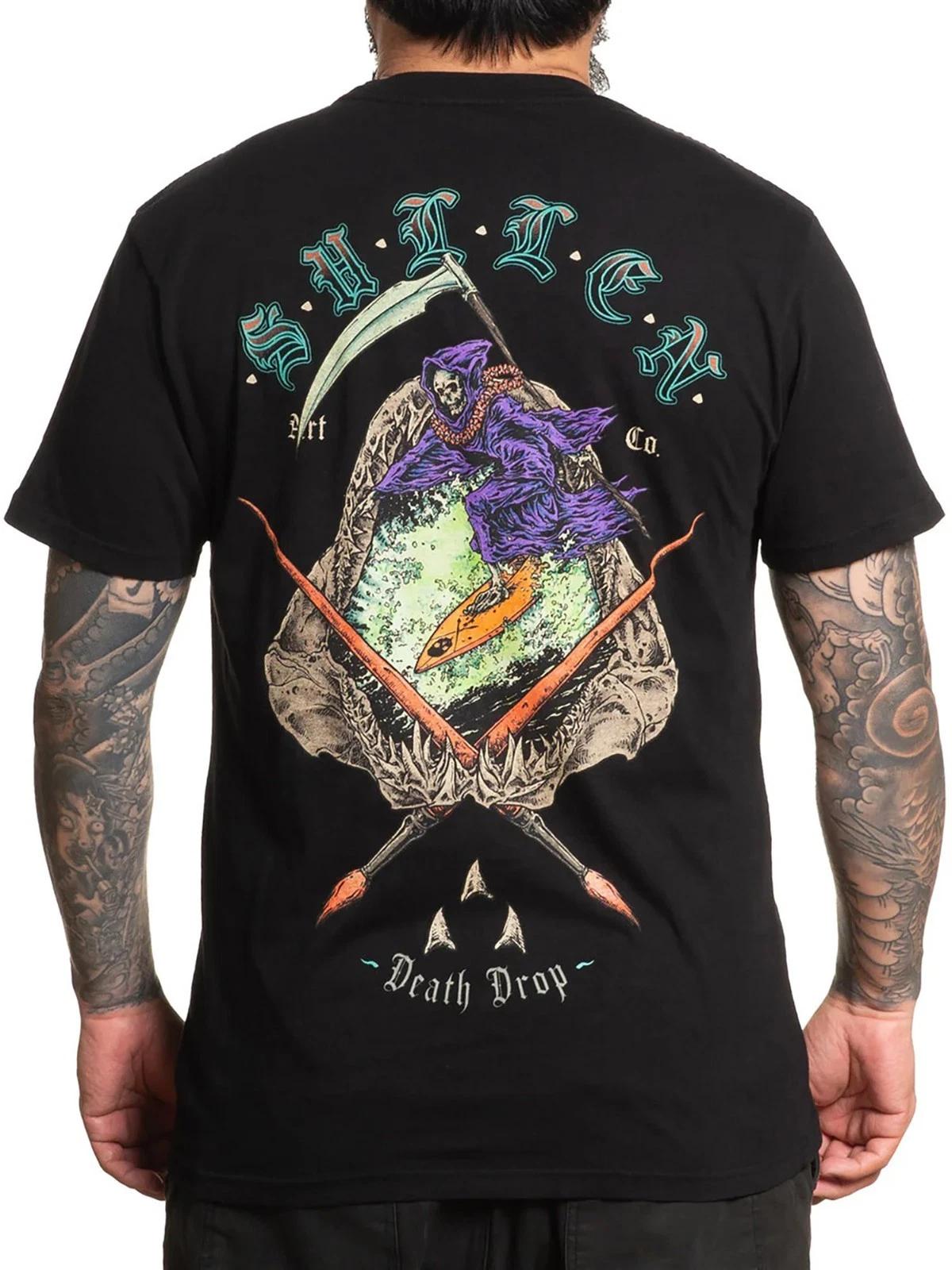 Sullen Men s Death Drop Short Sleeve Premium T-shirt Grim Reaper Surfing Tattoo S