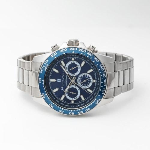 Salvatore Marra Men's Radio Solar Watch Business Analog Quartz Waterproof (Silver Blue) with Cloth SSBL