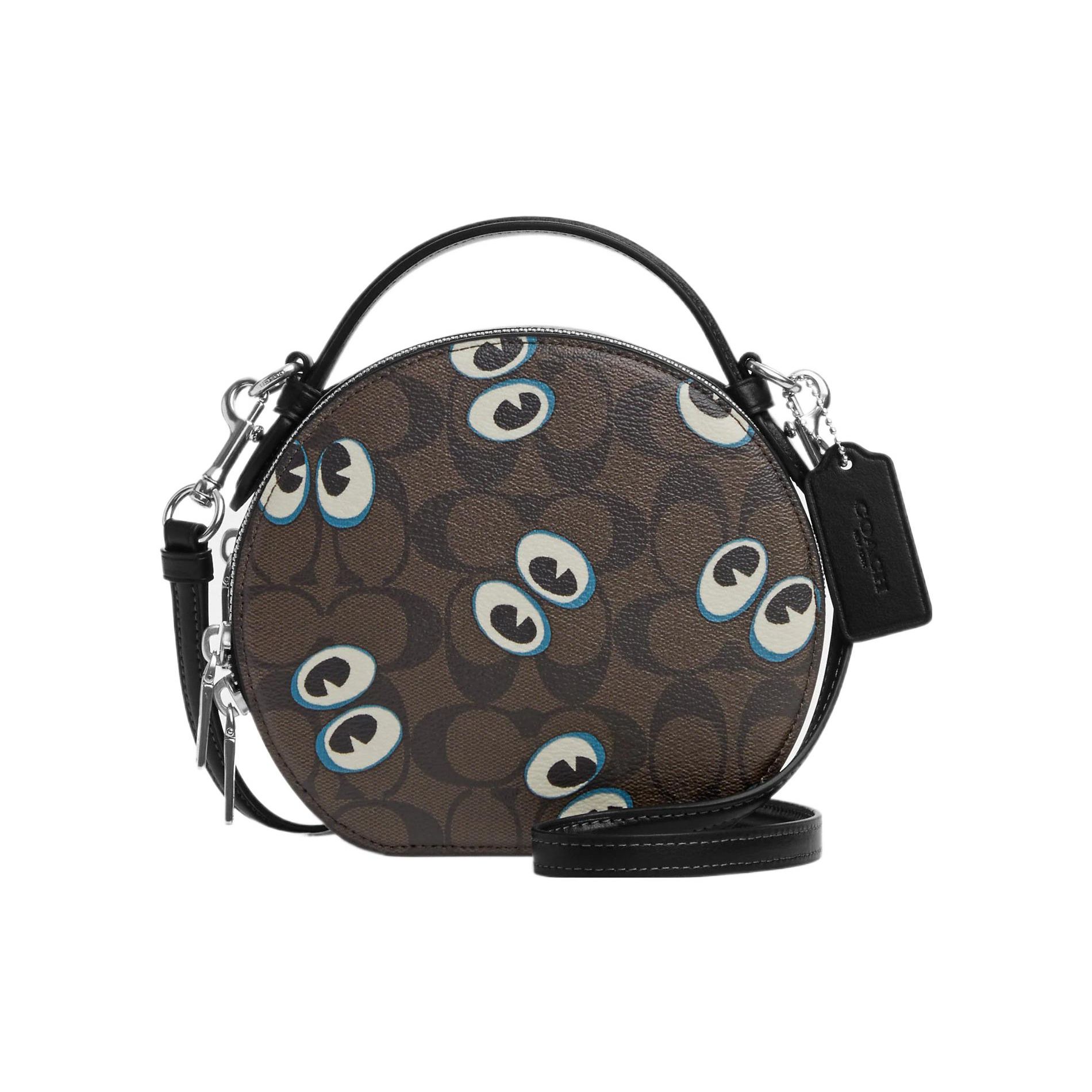 

Coach Canteen 17 Classic Monogram Halloween Eyes Print Double Zipper Closure Card Slot Canvas And Leather Shoulder Bag Crossbody Bag Small CM766-SVN2R Basic Set (Bag+Dust Bag)