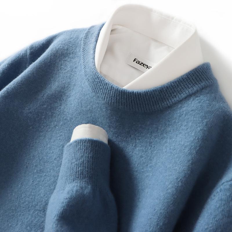 Men's Pure Wool Loose Fit Sweater: Casual & Formal Round Neck for Autumn/Winter