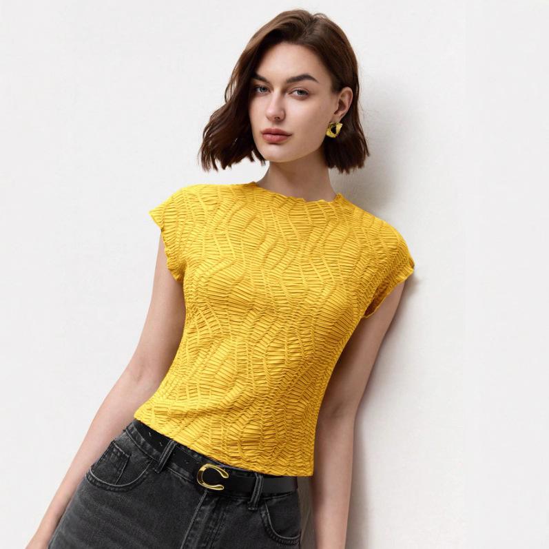 Summer Knitted Jacquard Short Sleeve Top Slim Short Women's T-shirts