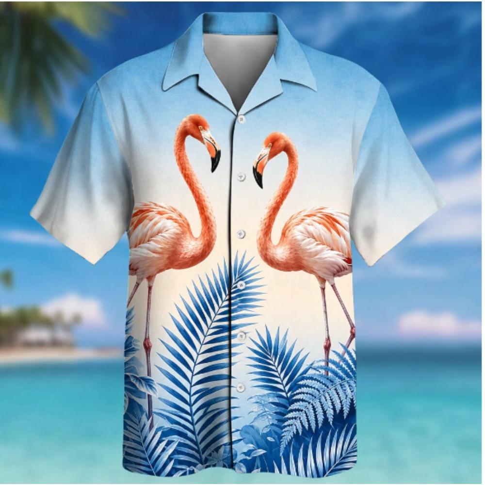 Men's Flamingo 3D Print Shirt Button Up Shirt Casual Shirt Summer Shirt Short Sleeve Daily Vacation Clothing