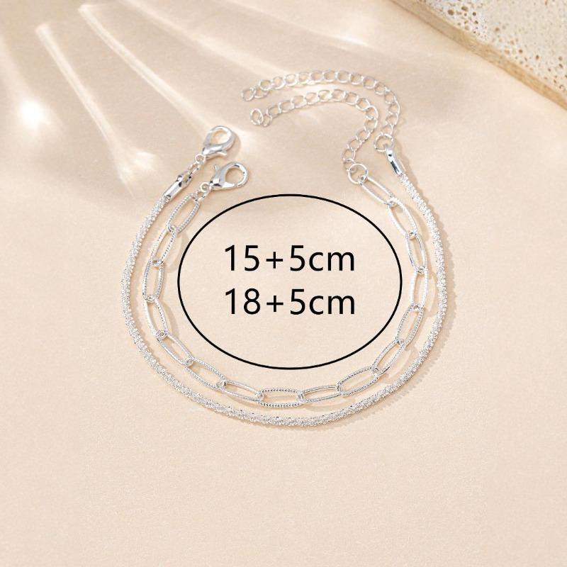 2/6PCS 925 Silver Link Chain Bracelet for Women Girls Luxury Sparkling Crystal Minimalist Daily Wear Jewelry Gift