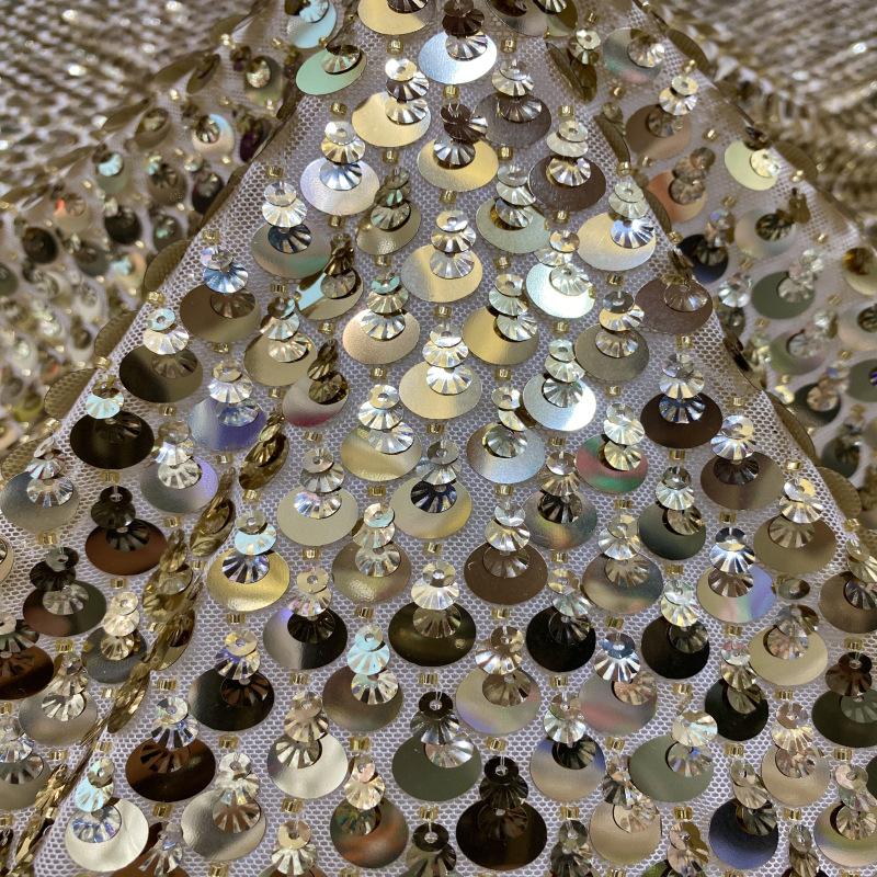 Stretch Mesh Fabric with Shell Sequins Beads Shimmer Embroidery for Women's Dresses Evening Gowns Kids' Clothing Shoes Bags