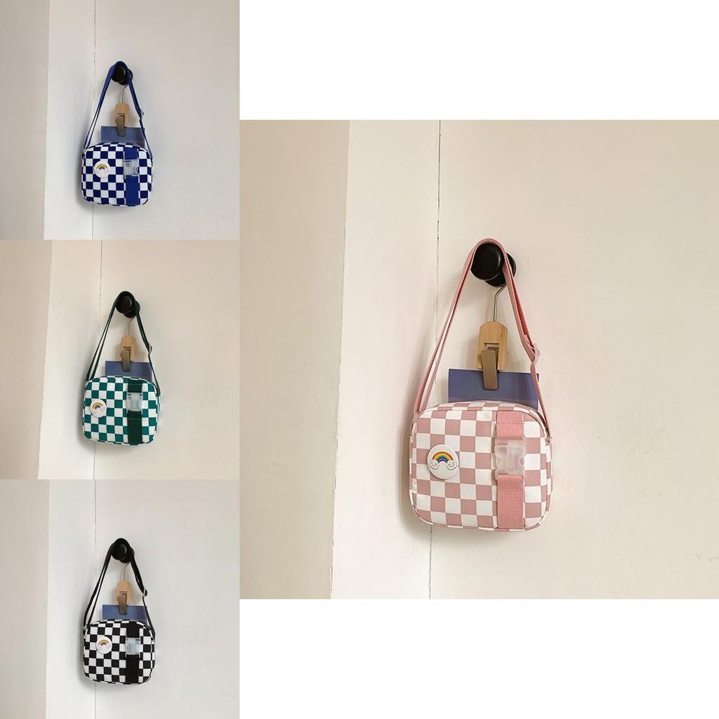 Stylish Children's Checkerboard Canvas Bag Ideal For Boys' Casual Outings And Everyday Use