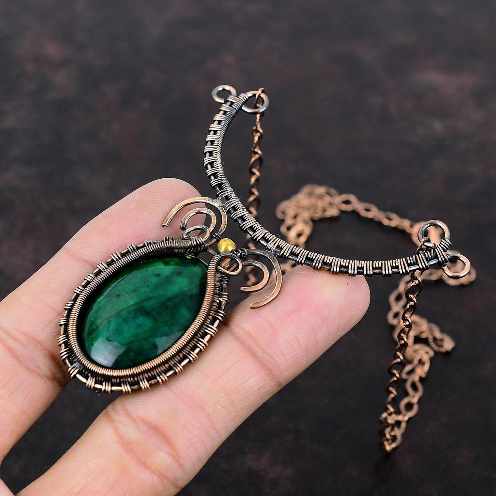Green Fire Labradorite Gemstone Necklace Copper Wire Wrapped Necklace Adjustable Necklace Handmade Copper Jewelry Wire Wrap Jewelry For Gift