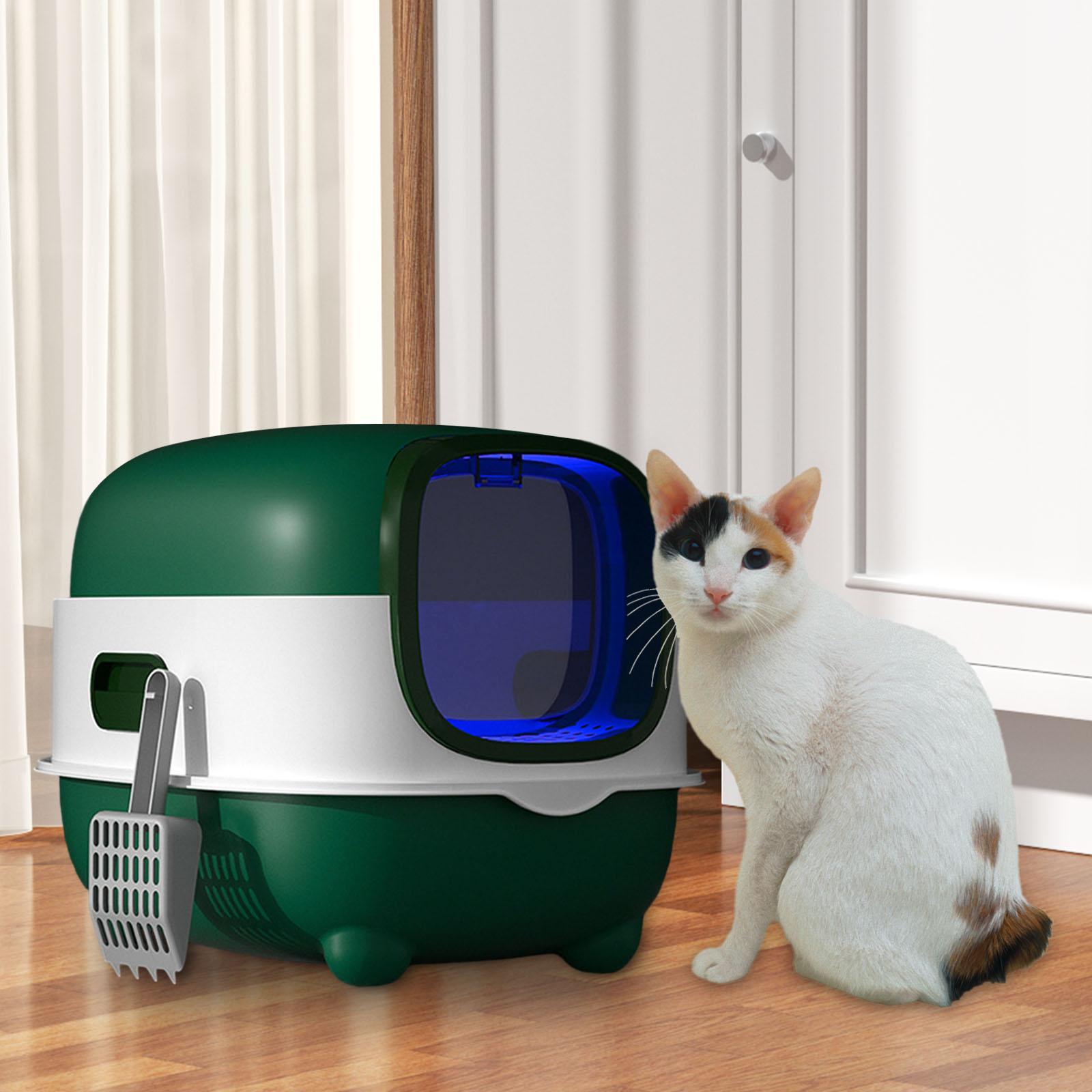 

Hooded Cat Litter Box Closed Sandbox for Small Cats Durable Detachable Reusable with Door Cat Litter Tray Enclosed Cat Toilet зелёный