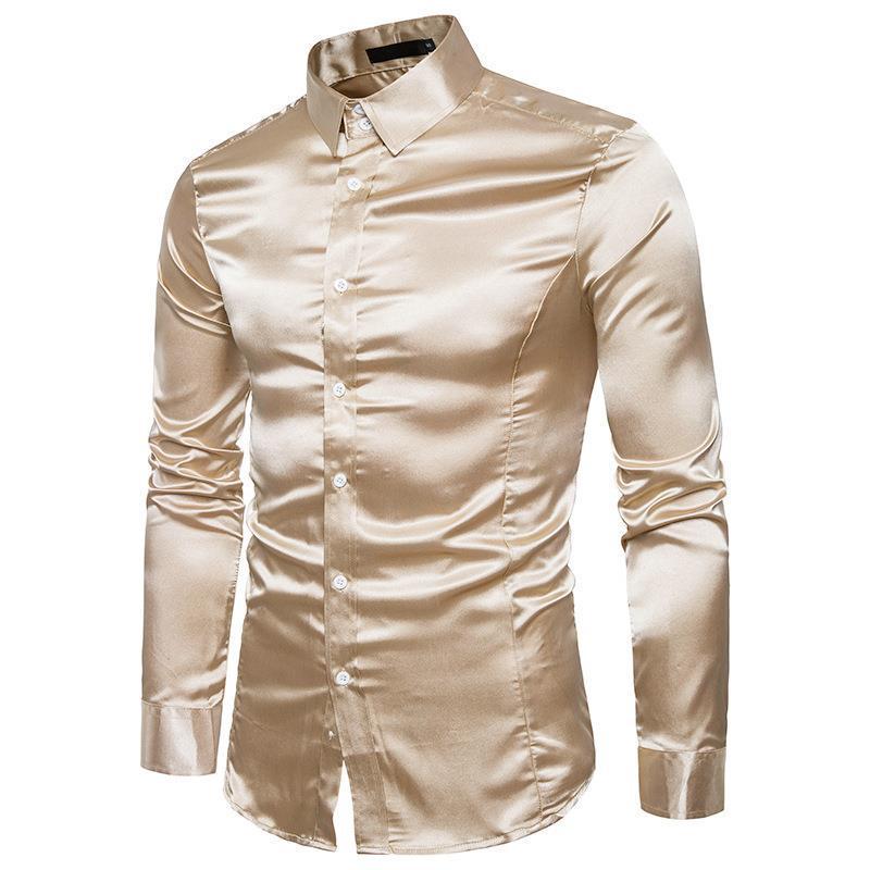 2026 Autumn Men's European Long Sleeve Shiny Casual Shirt