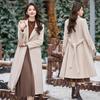 Women's Extra Long Wool Coat with Tie - Autumn/Winter Korean Fashion, Lapel Design (HR1018)