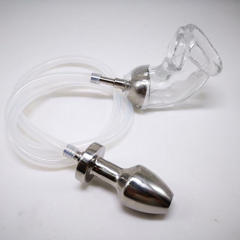 Metal Anal Plugs Enemas Anal Dilation Voyeuristic Male Wearable Silicone Penis Cage Gay Slave BDSM Chastity Cage