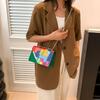 Damen PU Leder Kleine Quadratische Klappe Sling Schultertasche Sommer Kontrastfarbe All-Match Ketten Crossbody Tasche KTY