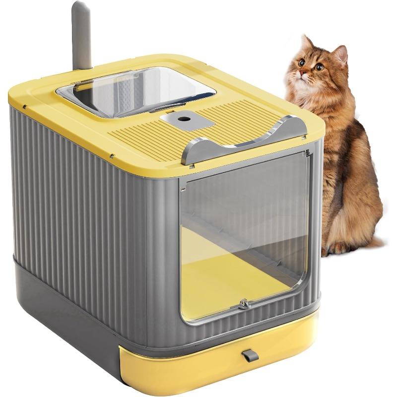 Upgraded Fully Enclosed Cat Litter Box with Lid, Covered toilet Enclosure, Anti-Splashing Easy Clean Kitty bepan with Drawer