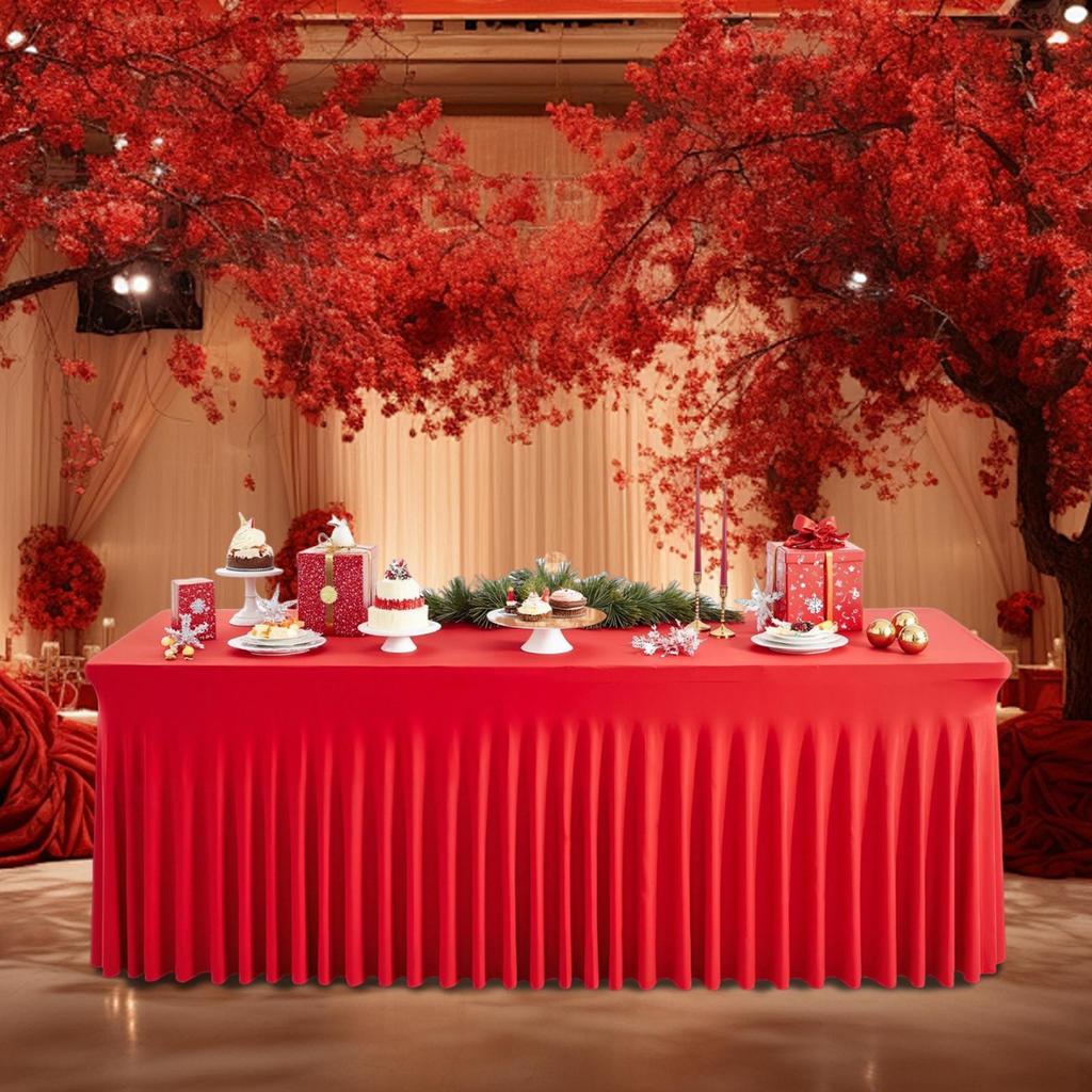 Desk Skirt 6ft Red Rectangle Cloth Table Skirt For Party Holiday Reusable Tablecloths For Home Restaurant Wedding Reception