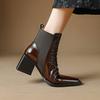 Fashion New Autumn/winter Genuine Leather Women Boot Square Toe Shoes for Women Fashion Boots High Heels Short Boots Black Handmade