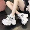 Fashion 10CM Heels Chunky Sneakers Spring Autumn Women Thick Leather Shoes Comfortable Casual Leather Shoes Fashion Bling Leather Shoes