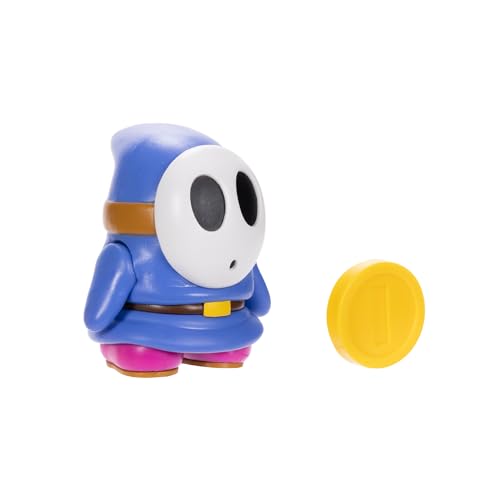 Super Mario 4-Zoll Actionfigur Blauer Shy Guy mit Münze