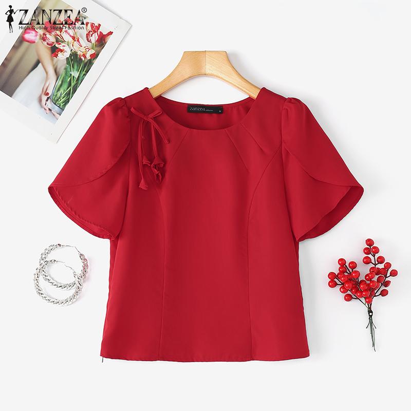 ZANZEA Dámská letní ležérní halenka s kulatým výstřihem a krátkým rukávem