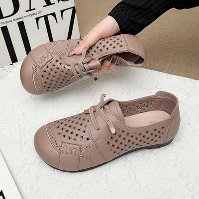 Mode Damen Sneaker Sommerschuhe Echtleder Slipper Ausgehöhlte Schuhe mit weicher Sohle Mutterschuhe Slip-On Schuhe Ballerinas