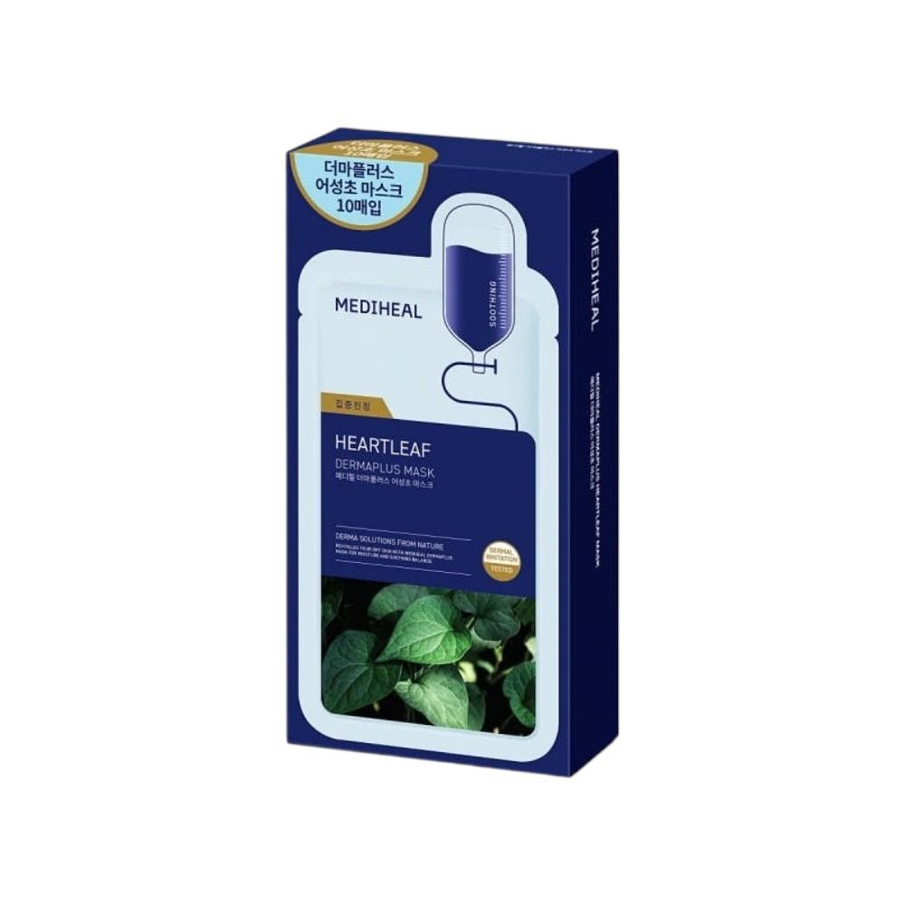MEDIHEAL Derma Plus Heartleaf Hydrating Soothing Mask 10-Pack Set Calming Balancing Facial Sheet Masks 22ml