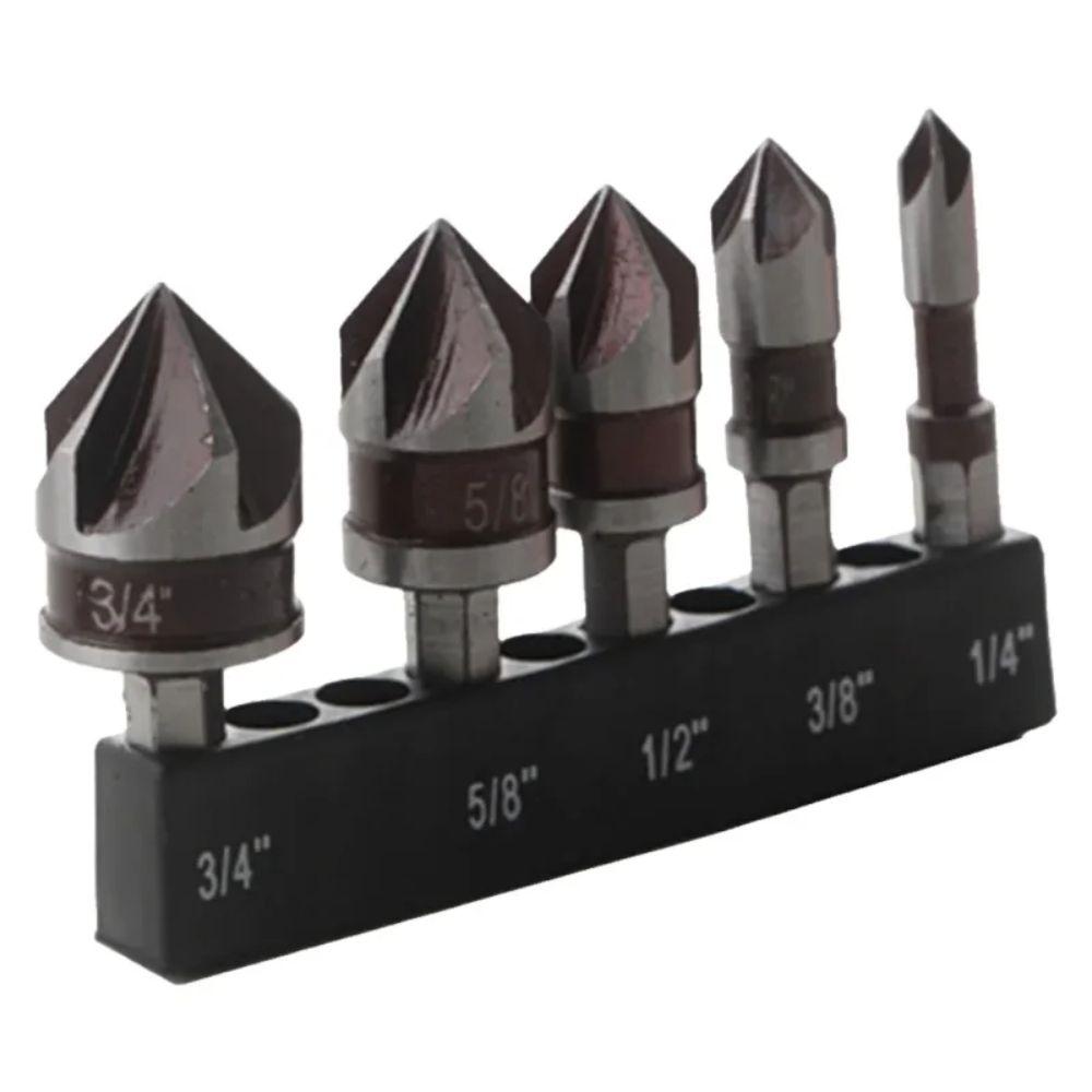 5PCS 1/4 3/8 1/2 5/8 3/4inch Countersunk Bits Multi-Size Deburring Bit Countersink Bits  Plastic