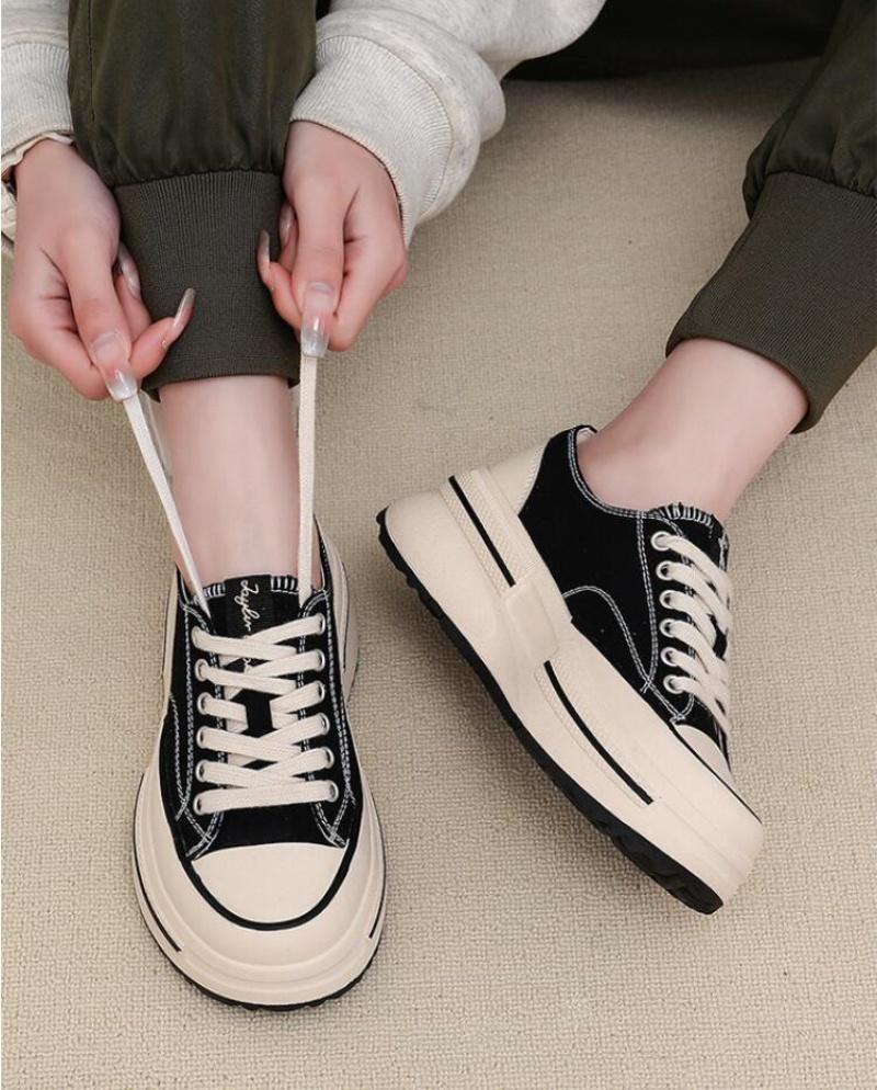 Sneakers Women New Canvas Retro Flats Thick Soled Lace-Up Spring Autumn Lady Handmade Flat Casual Shoes Women