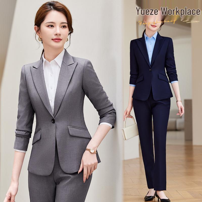 

Elegant Gray Women s Professional Suit Set with Skirt – High-End Formal Workwear for Receptionists XXXL