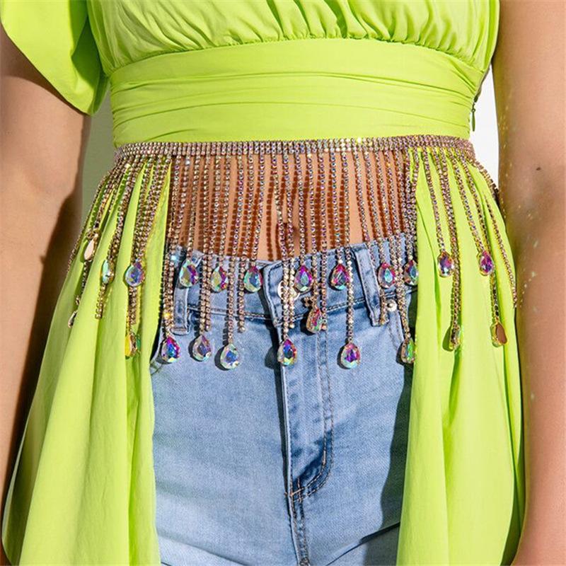 European And American Ins Colorful Fringed Shiny Rhinestone Skirt Chain, Dancer Stage Performance Belt Belt Chain Nightclub Queen Accessories