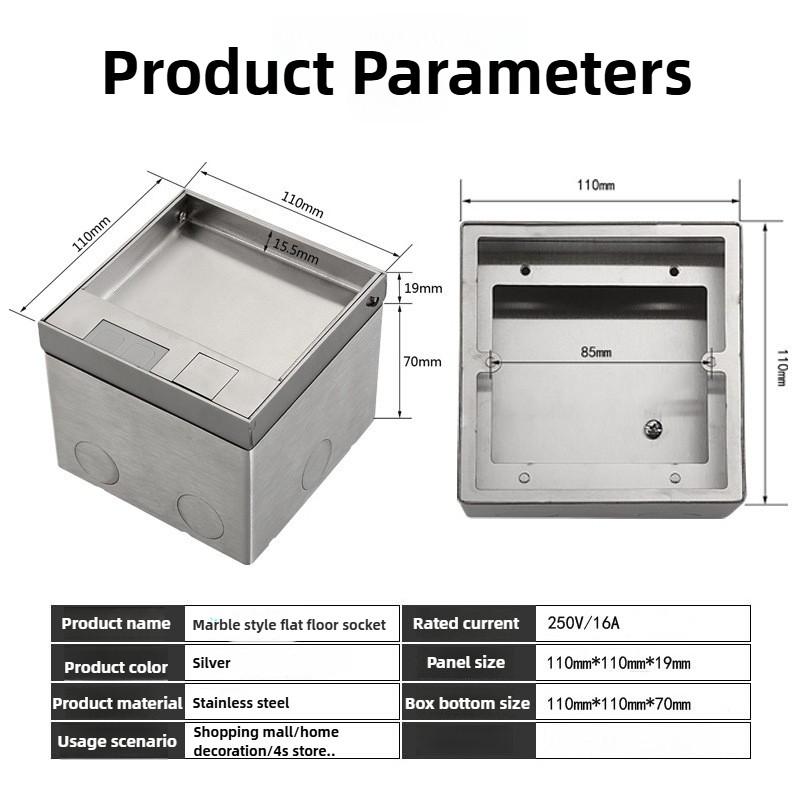 Embedded Invisible Floor Socket Stainless Steel Marble Style Universal Three Hole Flat USB Charging Power Socket