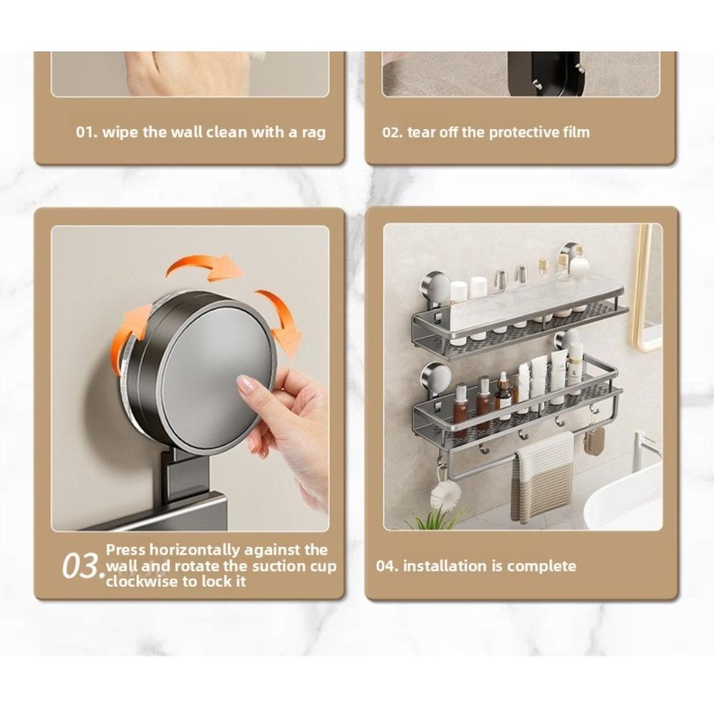 No Drill Suction Cup Bathroom Storage Rack, Wall Mount Space Aluminum Toilet Organizer for Washroom