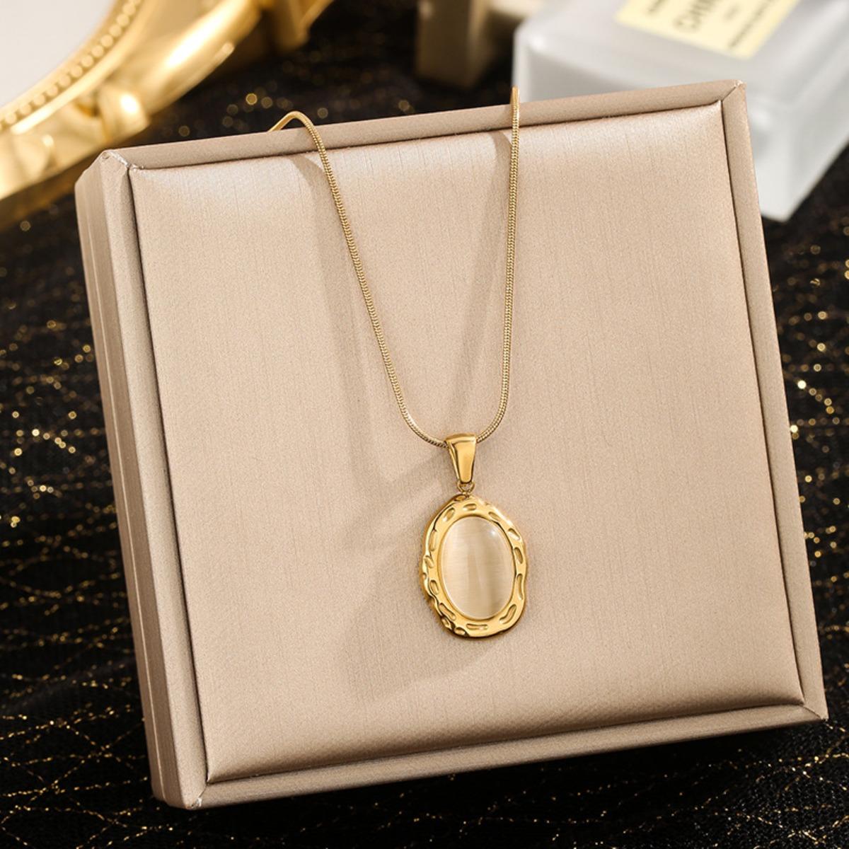 

Opal Pendant Necklaces, Stainless Steel Gold Color Necklace Women, Minimalism Luxury Style Jewelry Accessories Chain Banquet