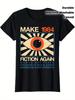 T-shirt Grafica Ispirata al Romanzo Distopico '1984' - Design dell'Occhio in Stile Vintage e Slogan 'Rendi di Nuovo il 1984 un Romanzo'