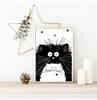 Schattige Zwart-Witte Kat Cartoon Dieren Minimalistische Muurkunst Print Canvas Schilderij Posters voor Woonkamer Moderne Huisdecoratie