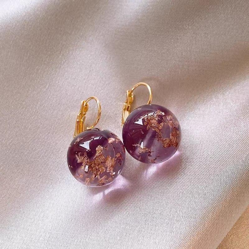 Purple Zircon Alloy Earrings With Ceramic Post Semi-Transparent Design Minimalist Chic Drop Women