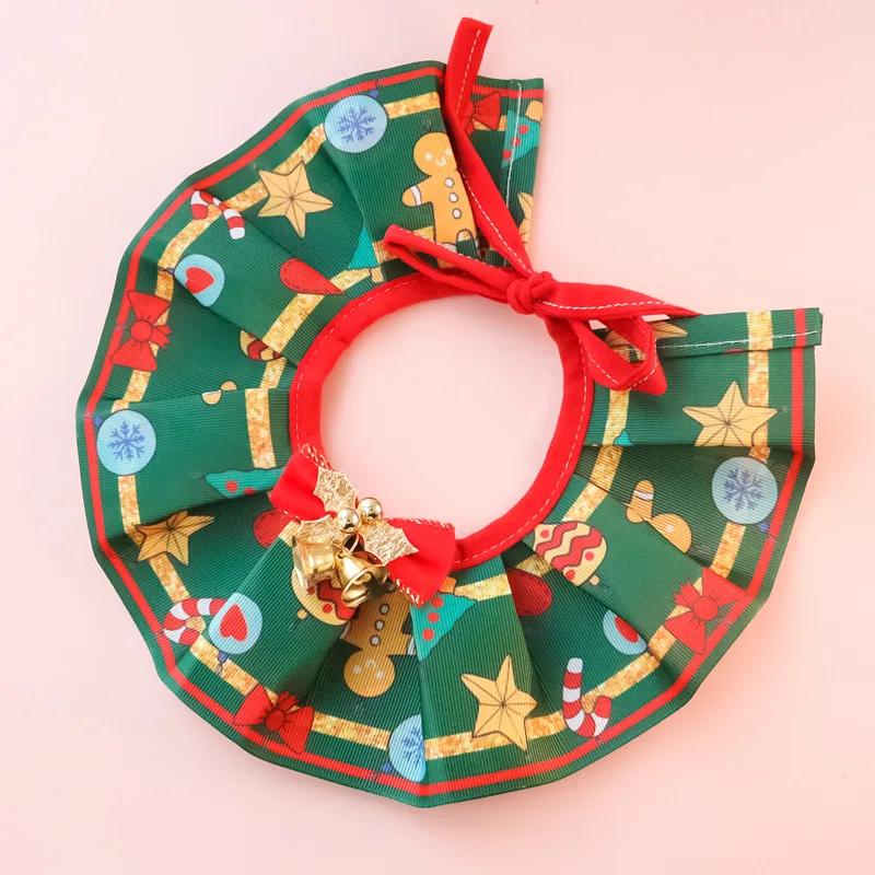 

Рождественский праздничный ошейник для питомца, котенка, собаки, с бантом, колокольчиком, украшением, лосем, слюнявчиком M