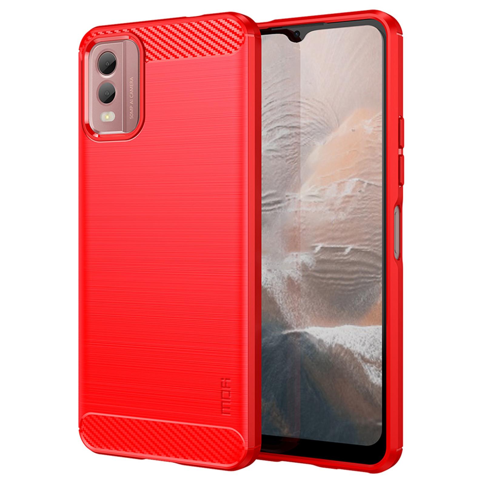 

MOFI JK TPU Series-1 Soft TPU Case for Nokia C32 Carbon Fiber Brushed Anti-scratch Phone Cover Red