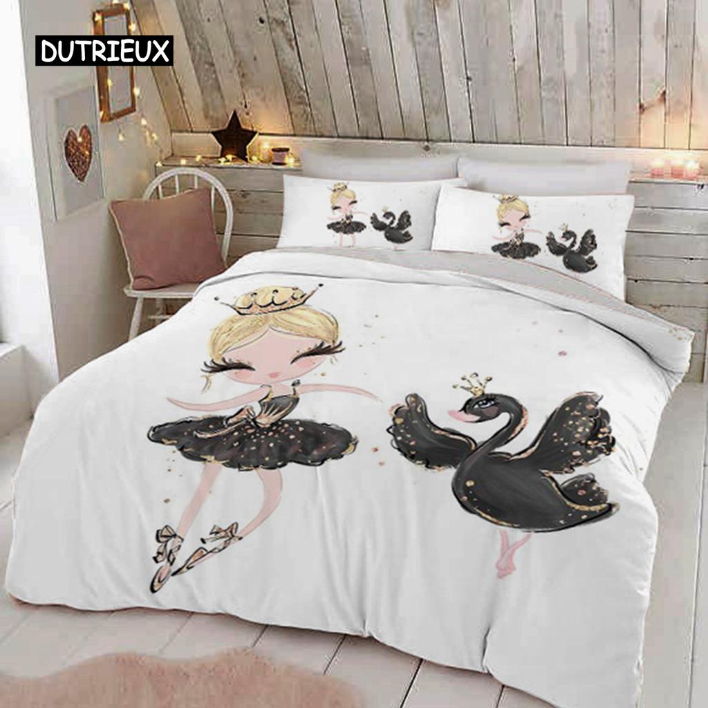 Lovely Cute Princess Kids Bedding Collection Microfiber Cartoon Unicorn Swan Ballet Girl Print Duvet Cover Girls Women Birthday Gift
