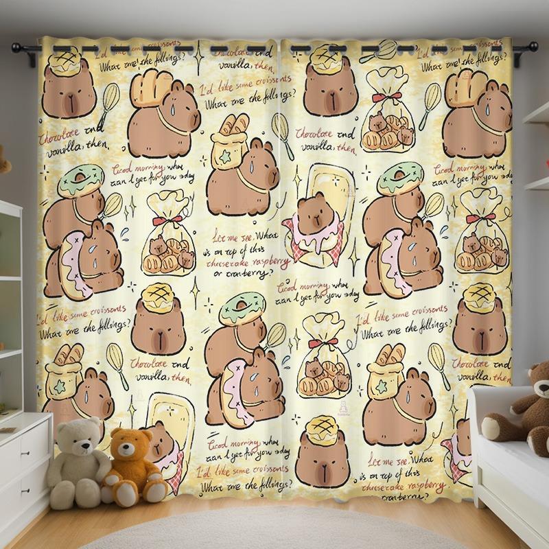 Christmas Kapibala Anime Living Room Bedroom Curtains For Living Room Perforated Dustproof Blackout Drapes Kitchen Cabinet  Home