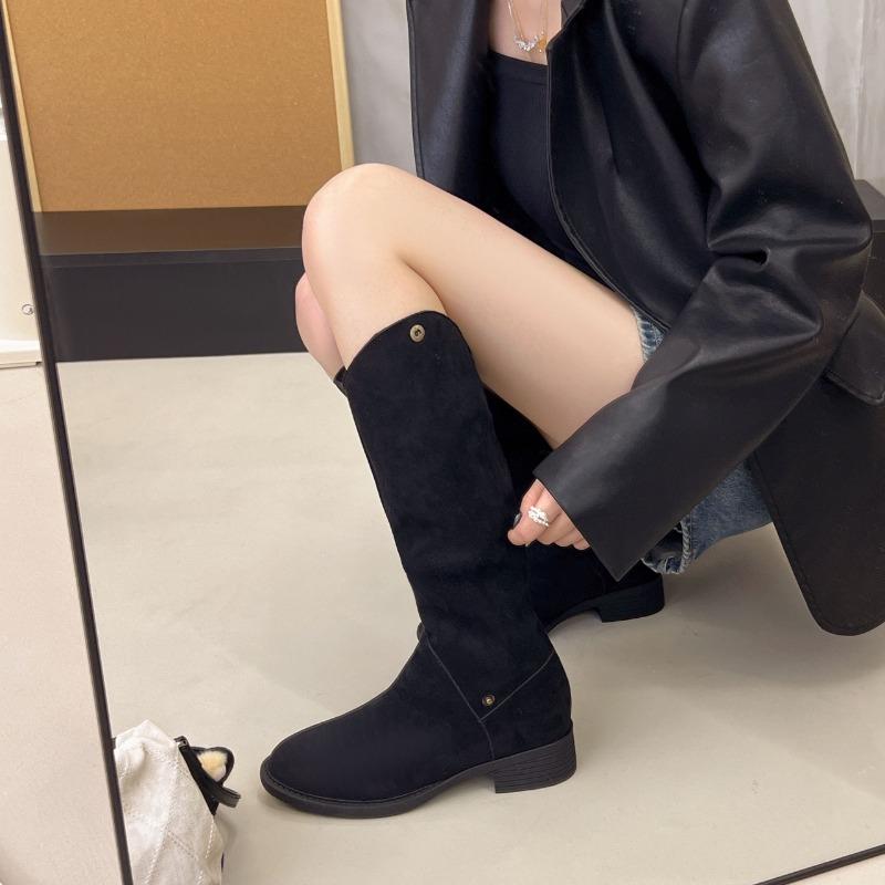 

Retro two-wear suede boots women s spring and autumn new western cowboy boots thick heel thin knight boots 35 чёрный