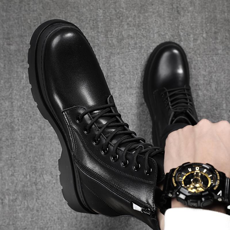 Fashion men casual stage nightclub dress platform boots black autumn winter shoes cowboy original leather boot handsome motorcycle botas