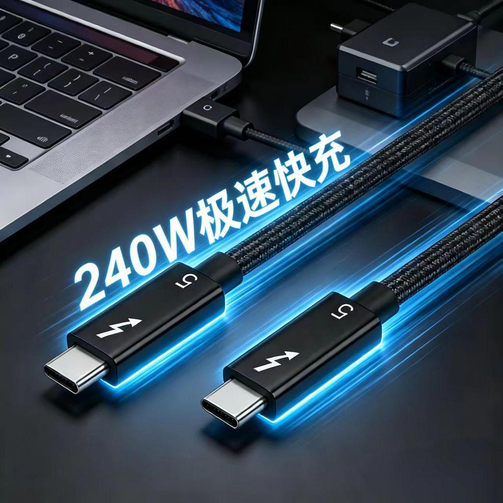 Thunderbolt 5 Type-C Cable: 80Gbps High-Speed, 240W Fast Charge, Multi-Screen Support, Compatible with Thunderbolt 4/3