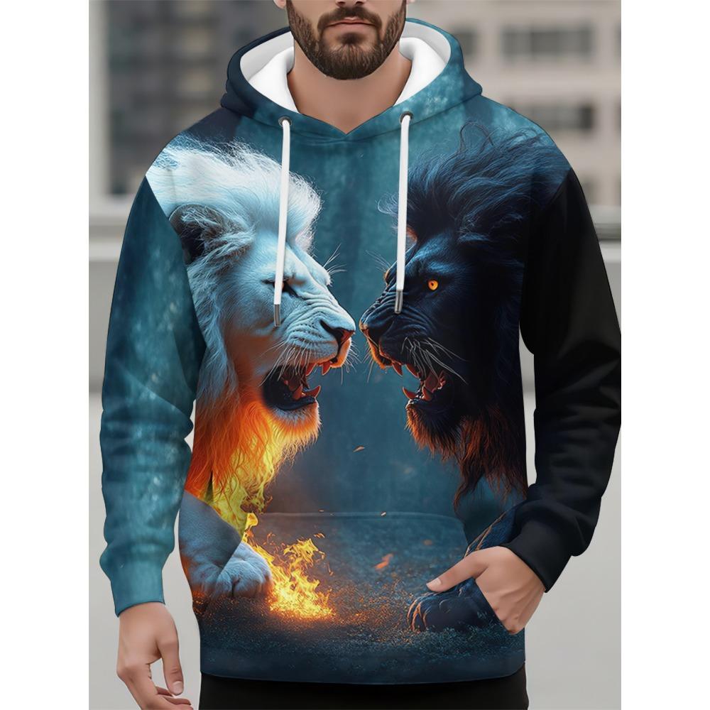 Funny 3D Animal Print Hoodie For Men Fashion Tiger Wolf Pattern Oversized Sweatshirts Autumn and Winter Casual Clothing Pullover