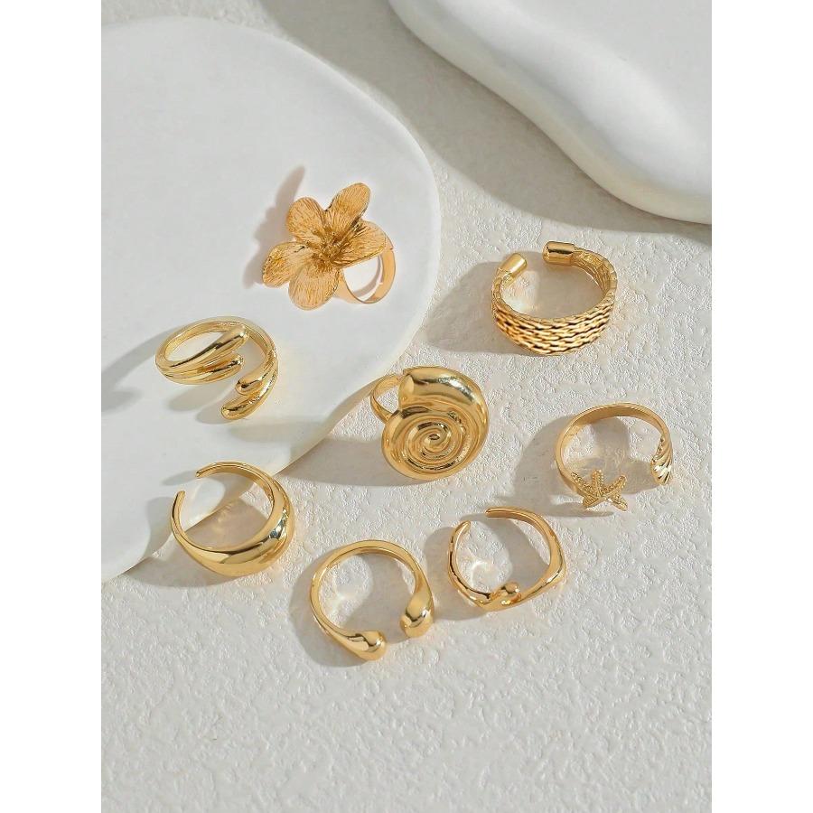 8pcs a Set Vintage Smooth Plain Rings Bohemian Starfish Personalized Rings Fashion Rings