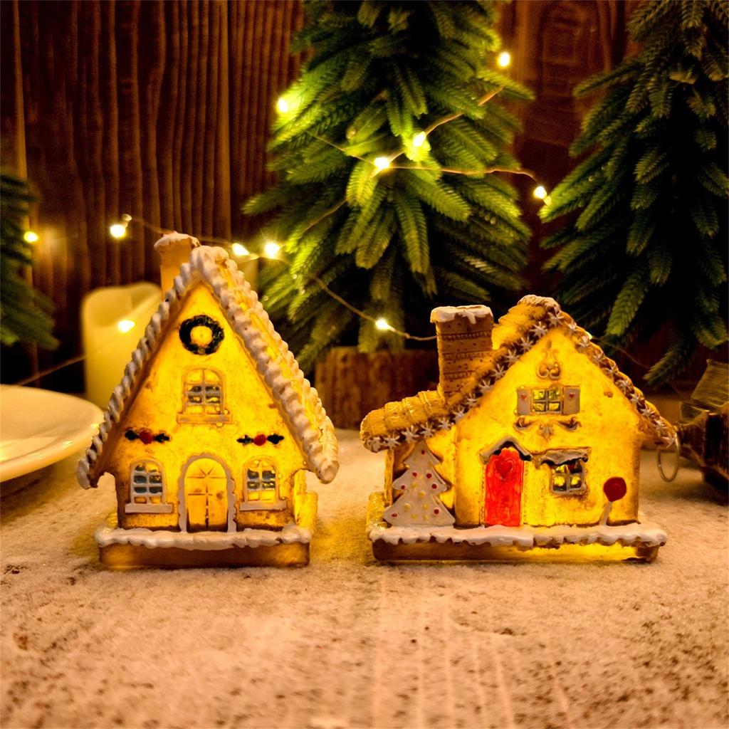 Christmas Resin Small House Micro LED Luminous House Christmas House Desktop Decoration Christmas Decoration
