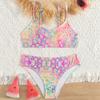 Helle und farbenfrohe Mädchen-Bademode Geteilter Leopardenmuster Badeanzug Teenager-Mädchen Sommer Strandbekleidung Badeanzug