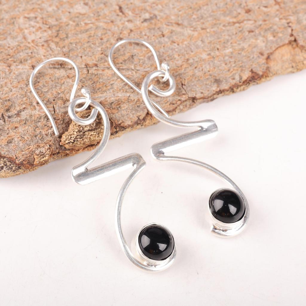 Black Onyx Cab Gemstone Jewelry, 925 Sterling Silver Earrings, Beautiful Onyx Silver Earrings For Wedding Gift