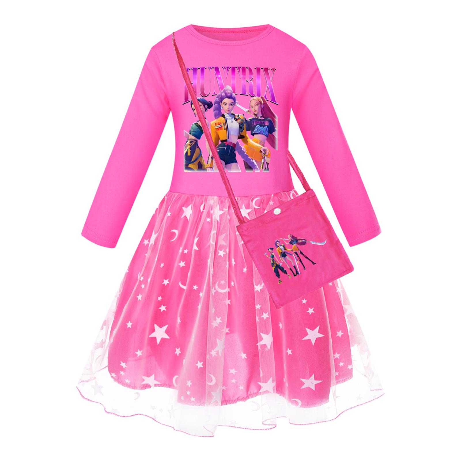 

Girls Star-Print Skirt Round-Neck Long-Sleeve Colorful Lace Patchwork Dress 130
